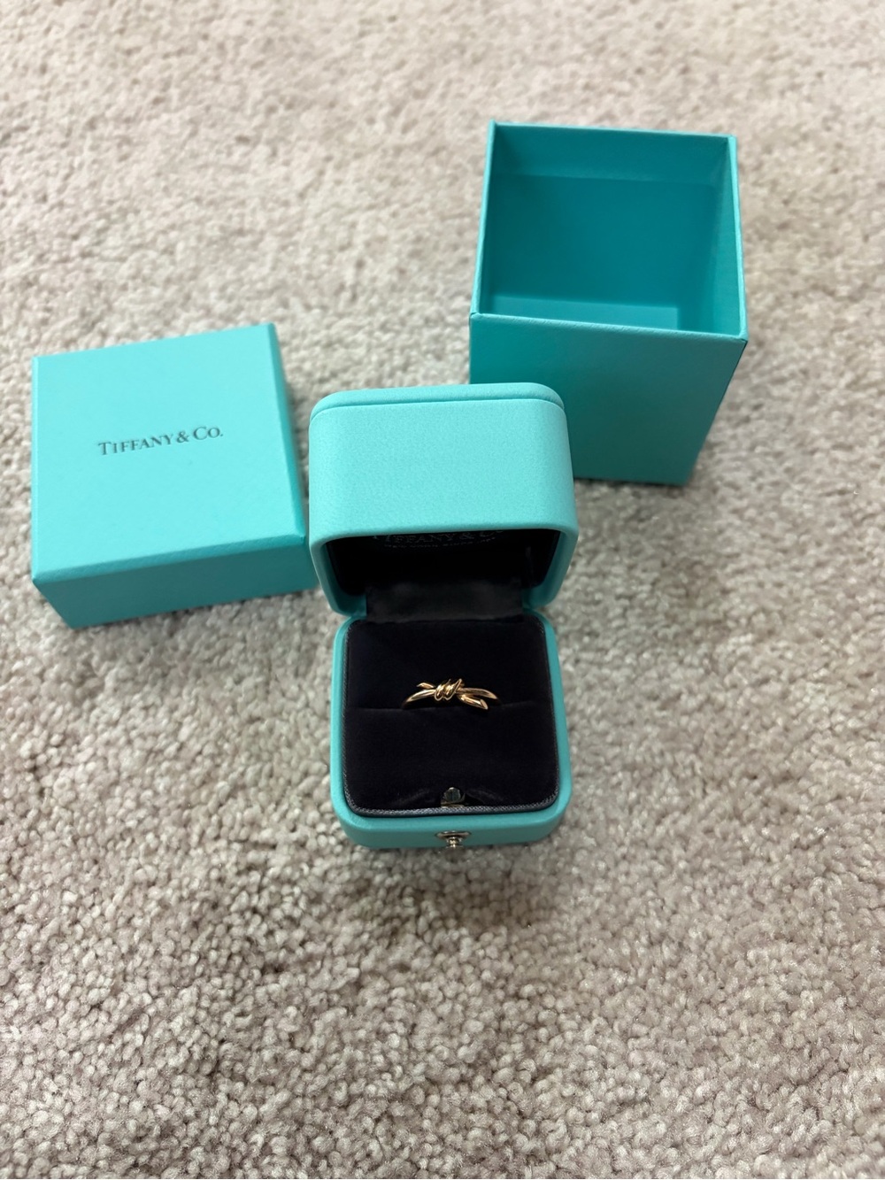 Tiffany & Co. Rose Gold Knot Ring with Signature Blue Box